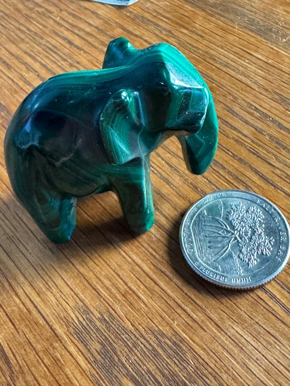Carved Green Malachite Elephant Figurine